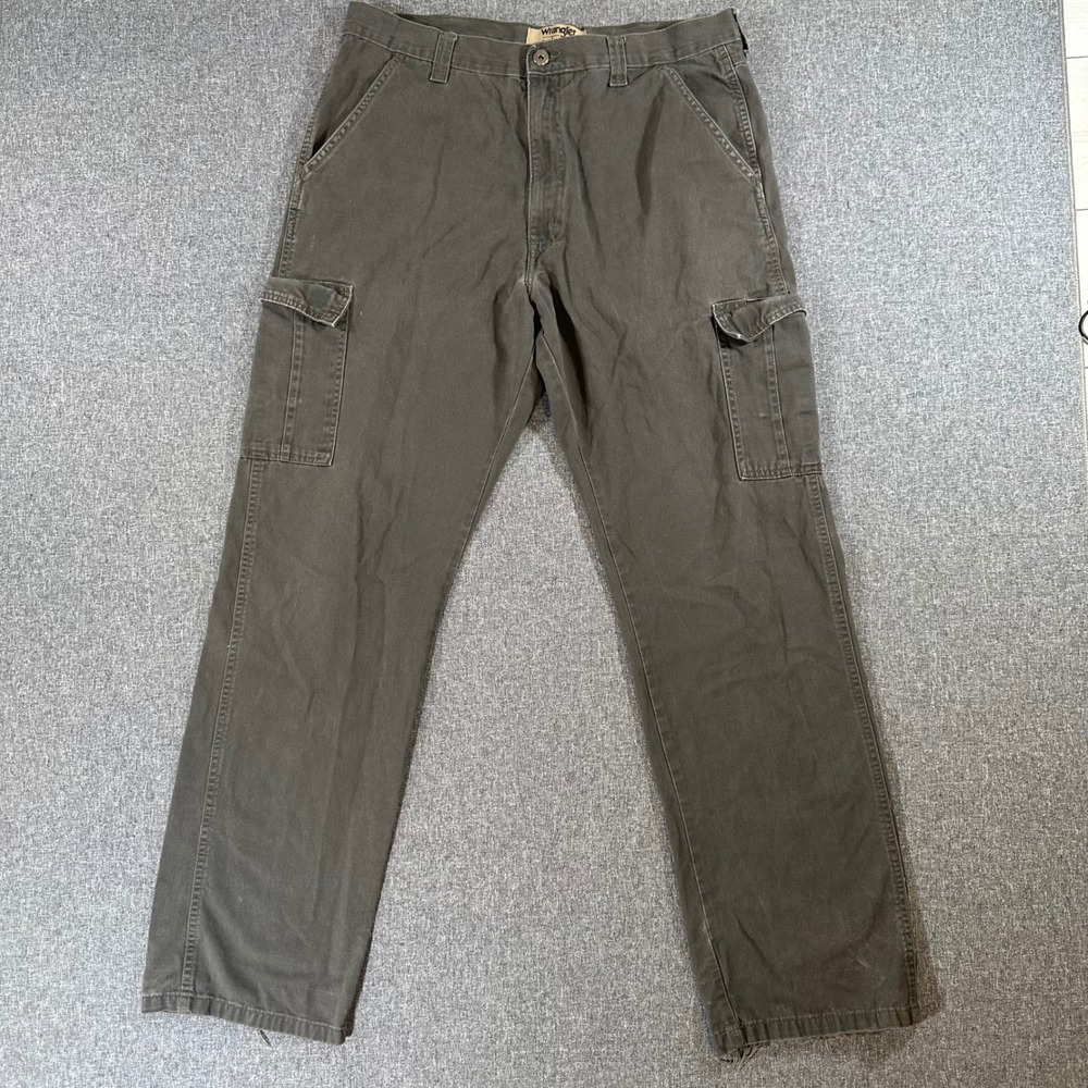 Wrangler Authentics Mens Cargo Pants 36x34 Olive Green Cotton Relaxed Workwear